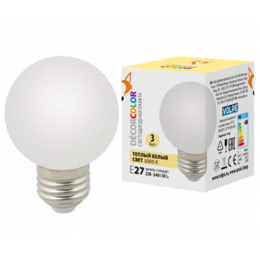  Лампа декоративная 3 Вт G60 220 В Е27 3000 К шар Uniel LED-G60-3W-3000K-E27-FR-С